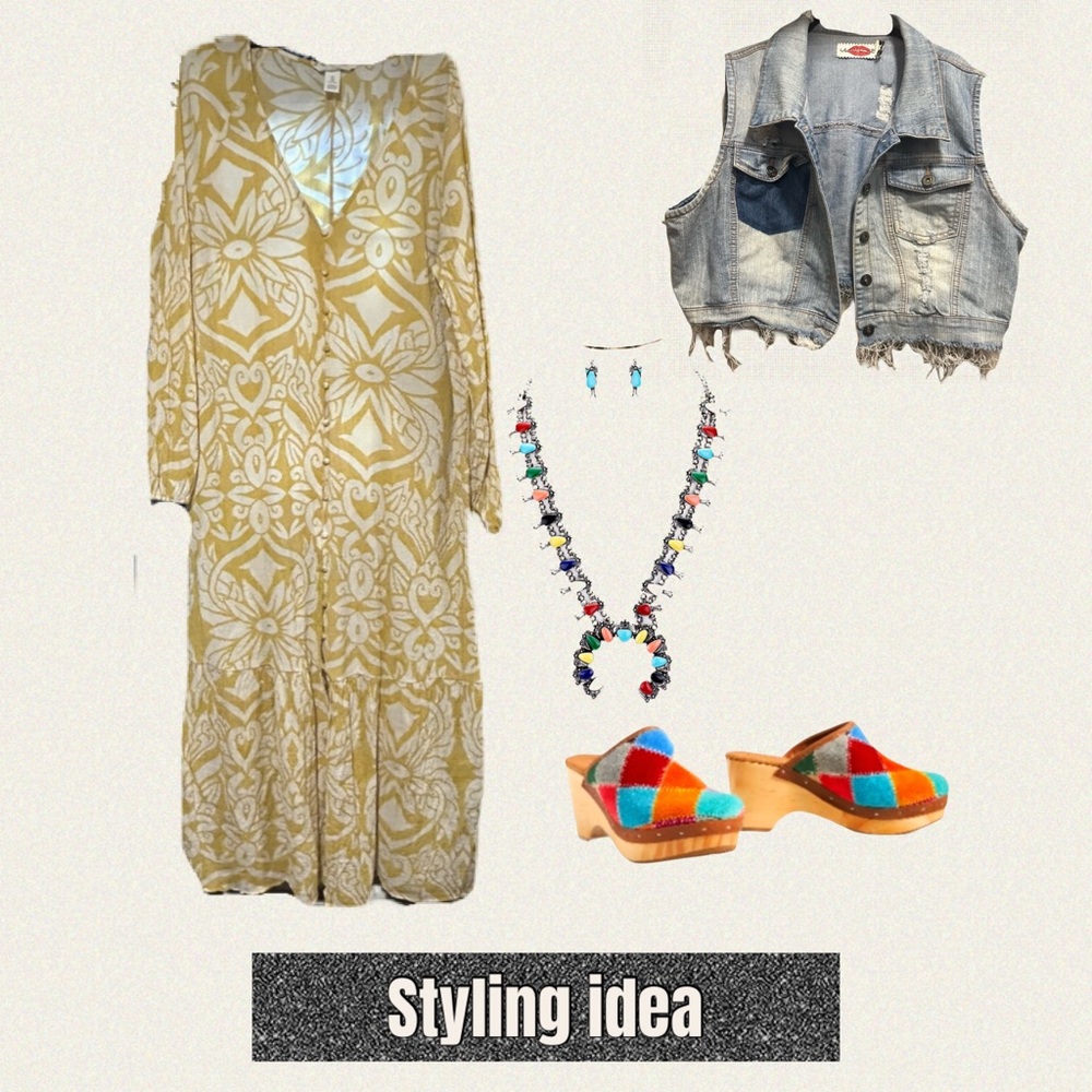 **2/$20** H&M Mustard and White Floral Button Down Dress